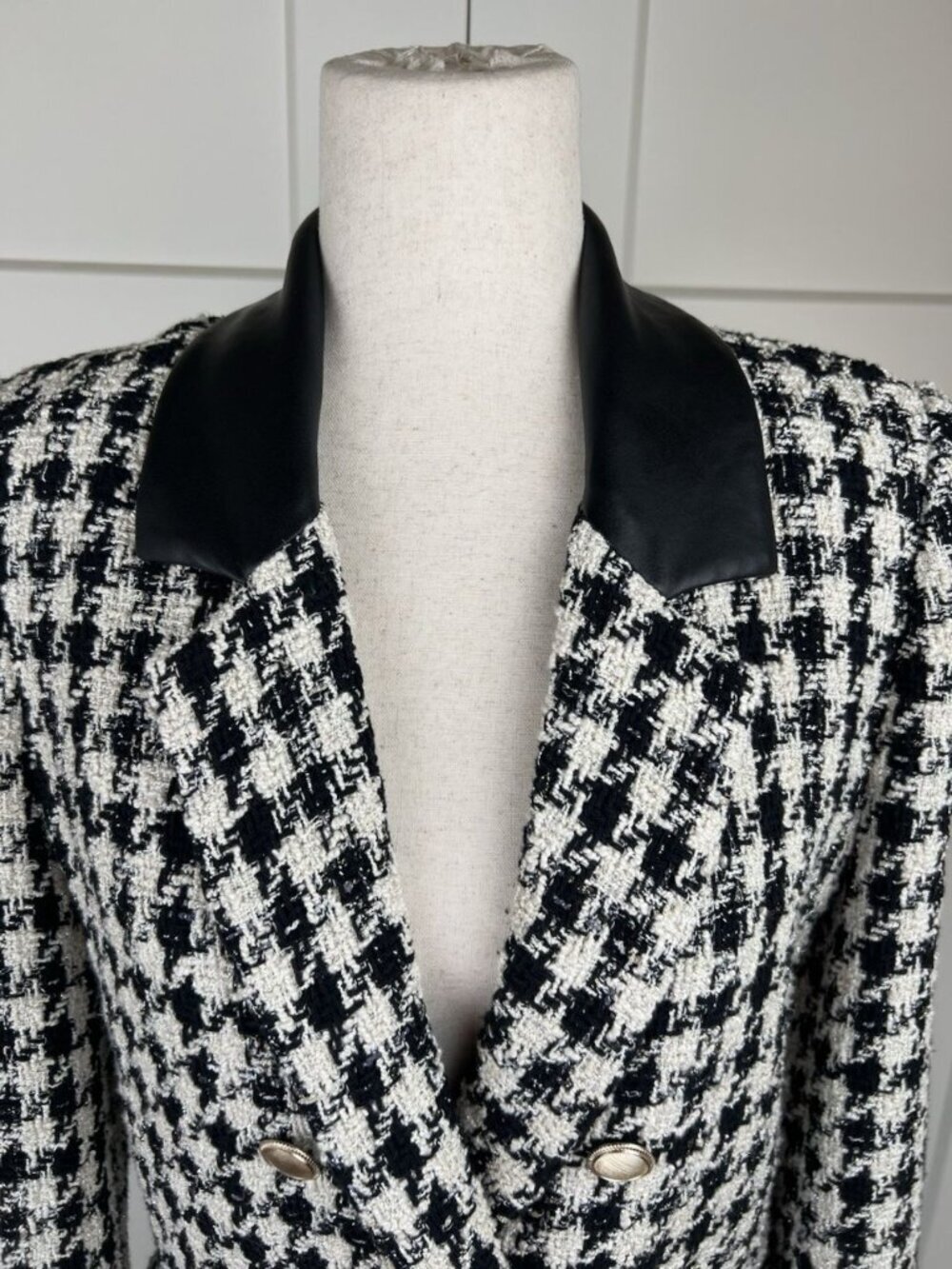 Generation Love Blazer M Black Cream Tweed Metallic Double Breasted Gold Buttons - Picture 2 of 12